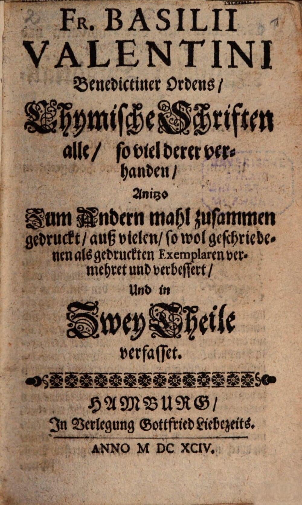 Basilius Valentinus — Chymische Schriften (Hamburg, 1694)