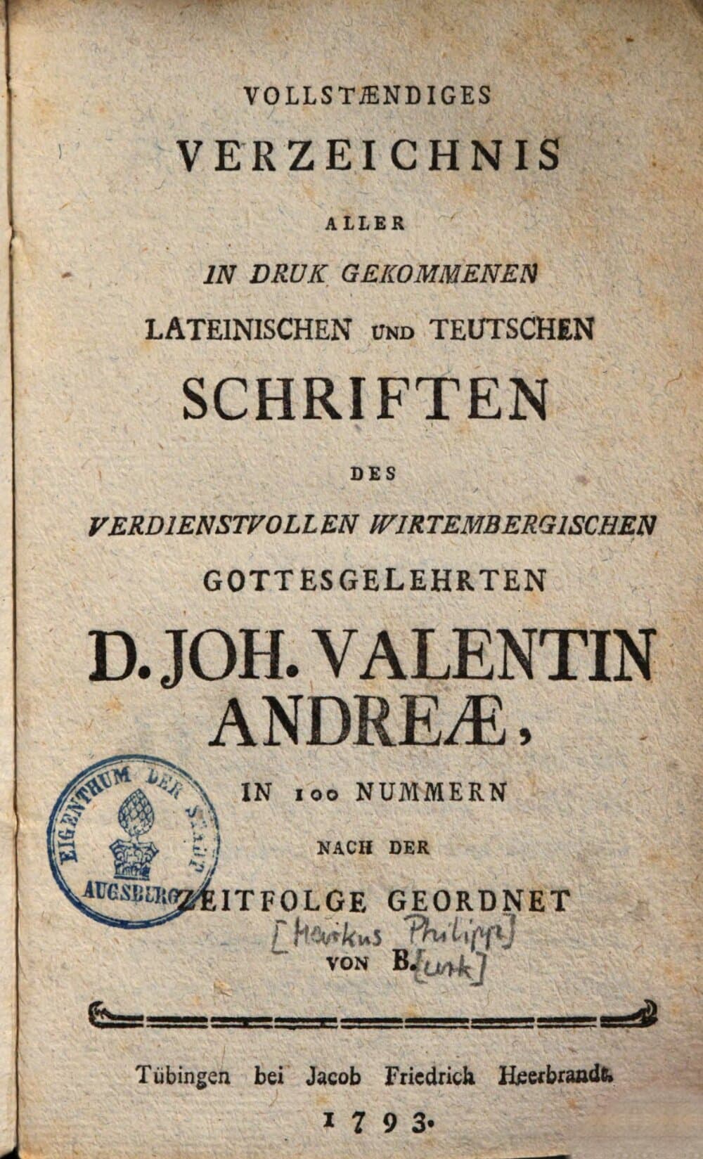 Complete List of the Latin and German Writings of Johann Valentin Andreae