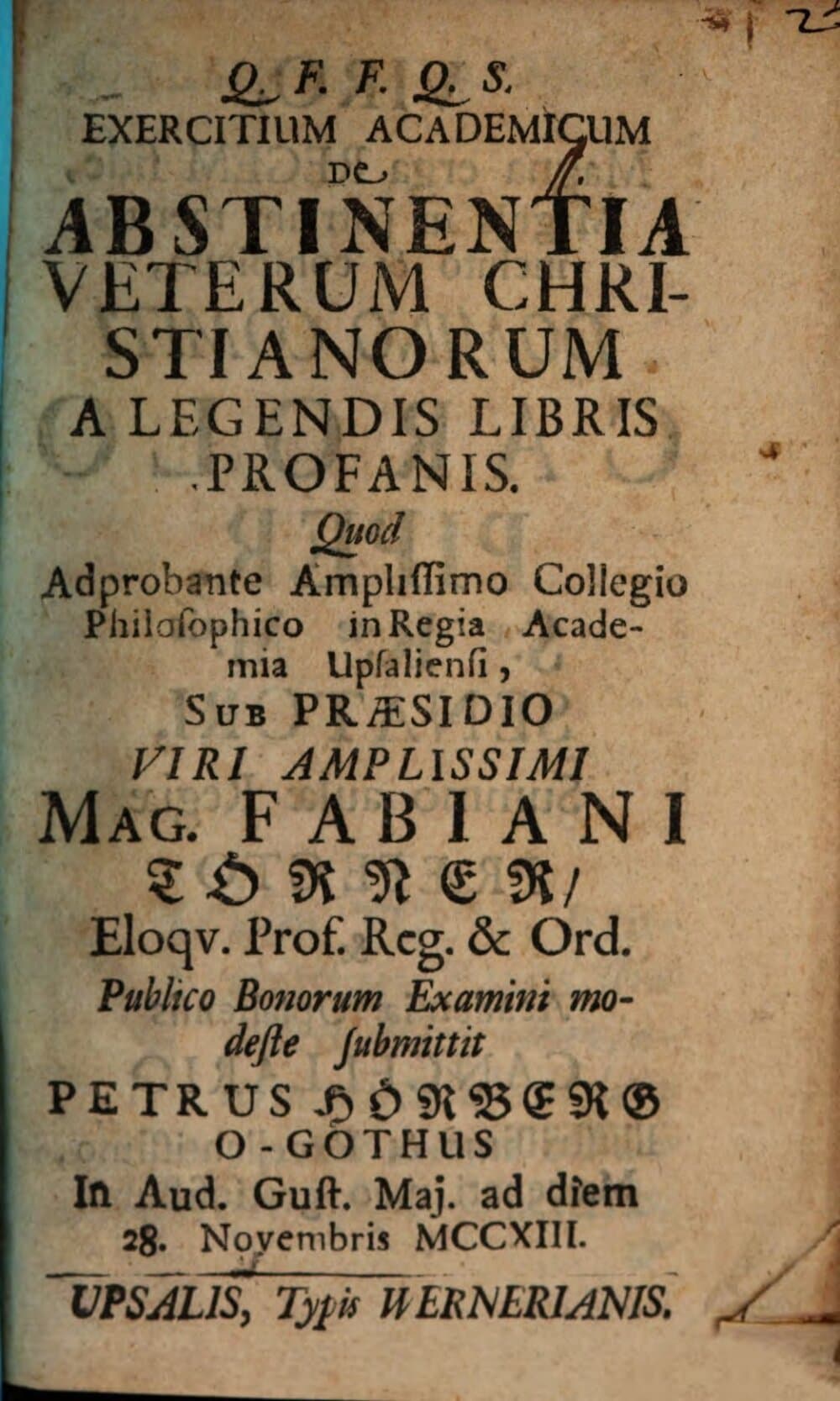 Academic Exercise on the Abstinence of the Early Christians from Reading Profane Books