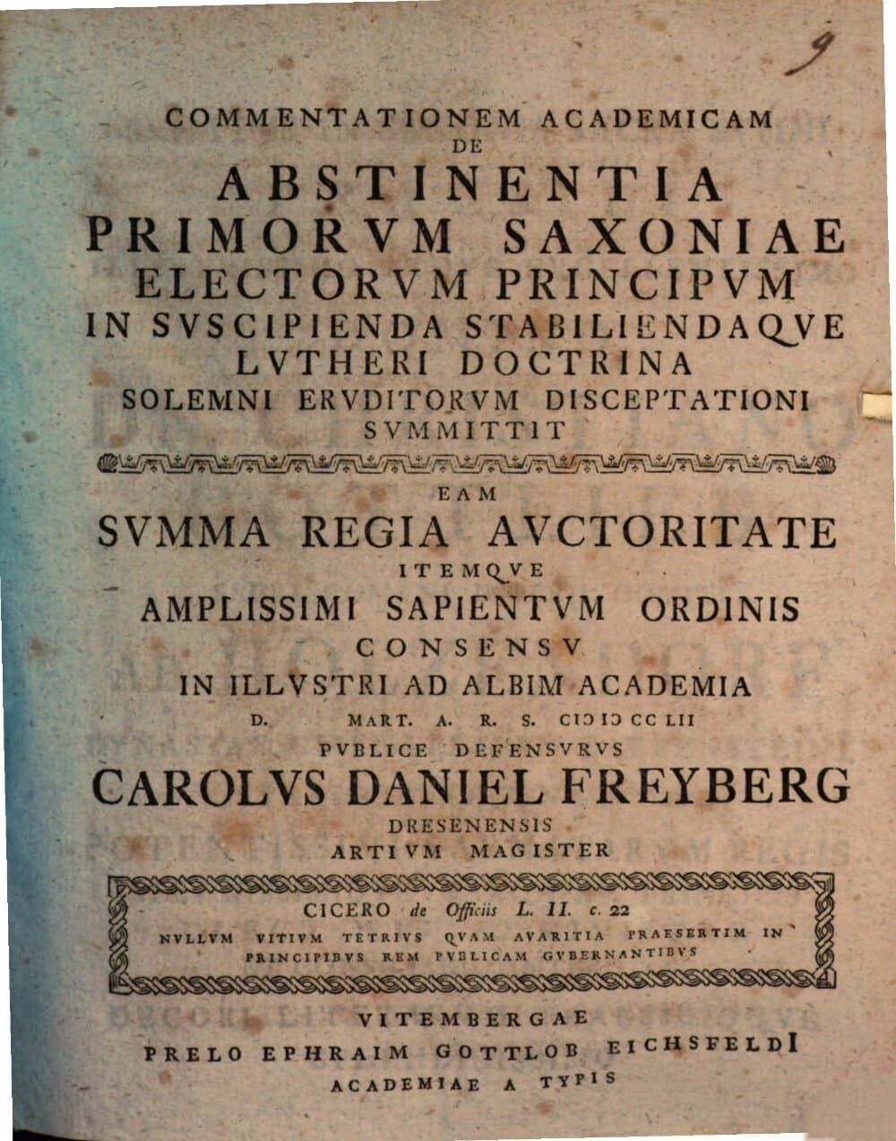 On the Abstinence of the First Electors of Saxony in Adopting and Establishing Luther's Doctrine