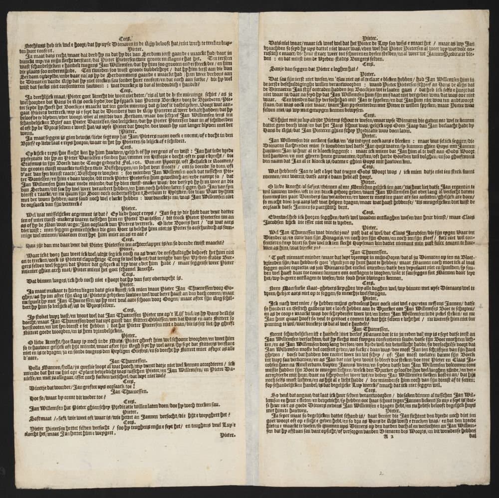 
              Disputatie tusschen twie huysluyden ghevallen tot Jan Thuenessen, in de Oude-Bruch-Steech, over het wech-...
        