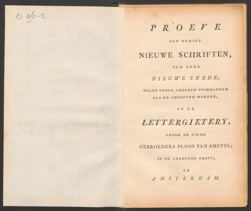 
              Letterproef van de gietery van Hendrik Floris Wetstein, tot Amsterdam.
            