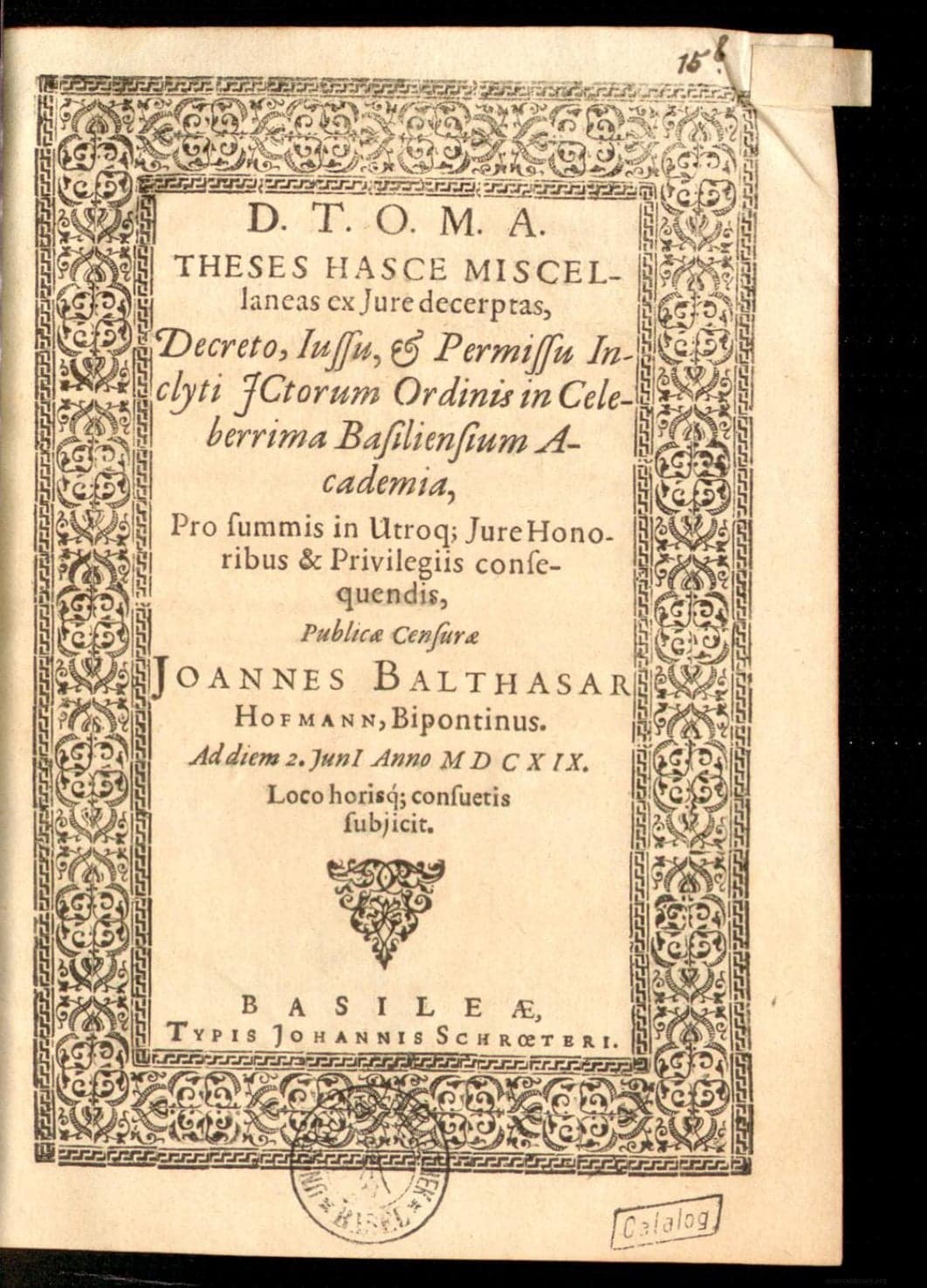 ... Theses hasce miscellaneas ex iure decerptas