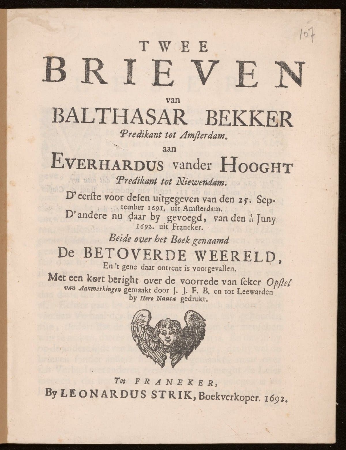 Twee brieven [...] aan Everhardus vander Hooght