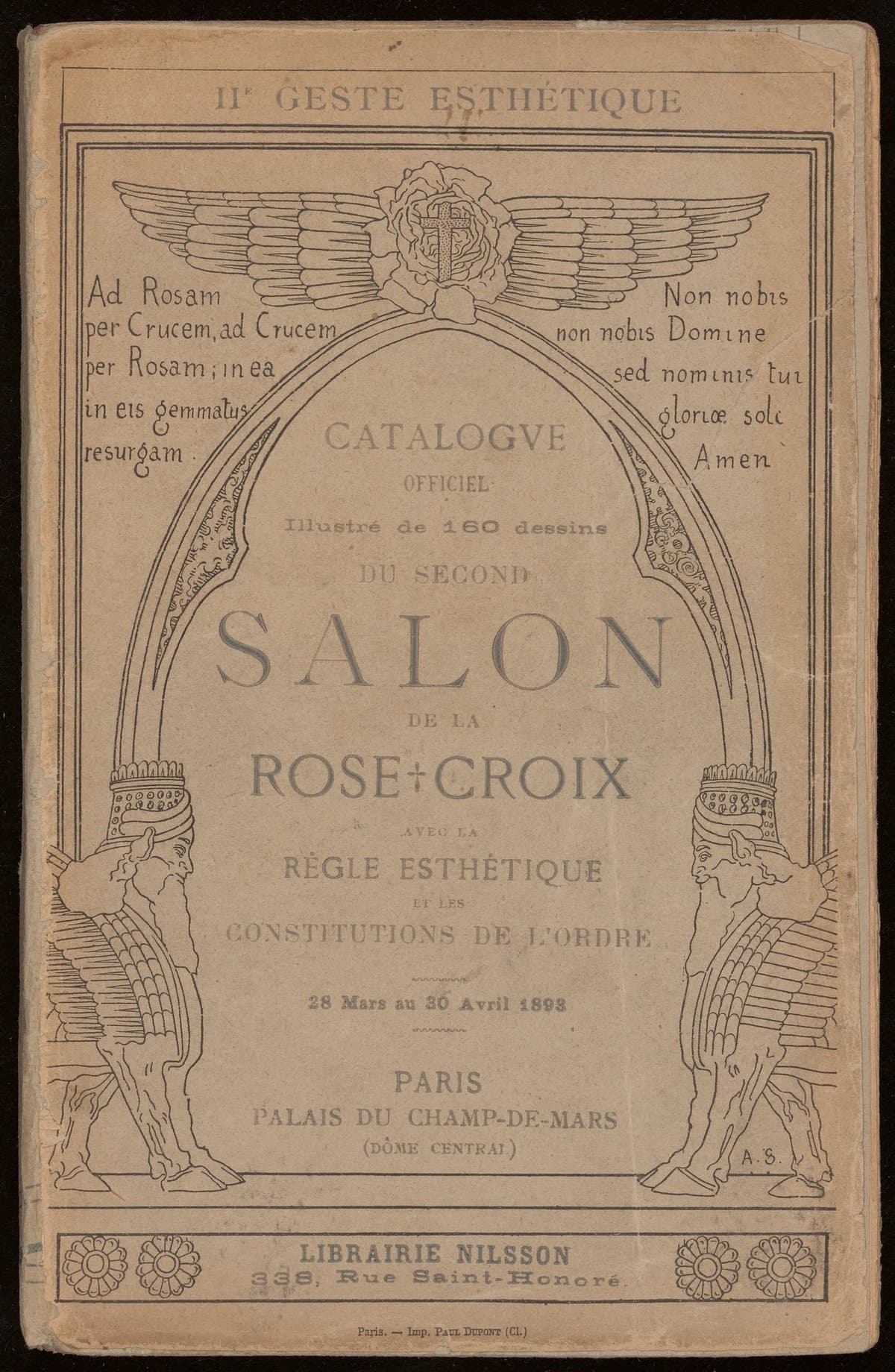 IIe geste esthétique. Catalogue officiel illustré de 160 dessins du second Salon de la Rose + Croix avec la règle esthétique et les constitutions de l'ordre. 28 Mars au 30 Avril 1893