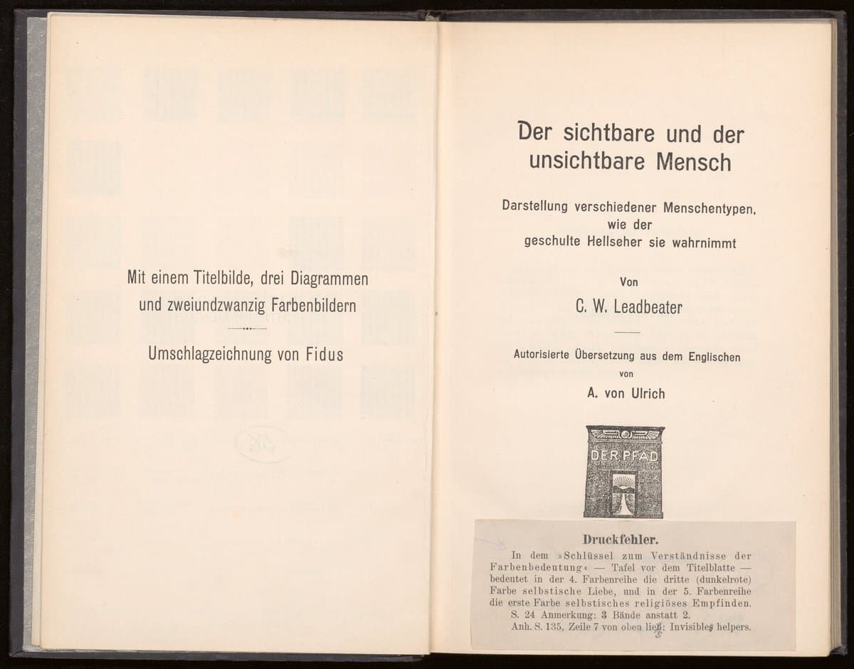 Der sichtbare und der unsichtbare Mensch. Darstellung verschiedener Menschentypen, wie der geschulte Hellseher sie wahrnimmt