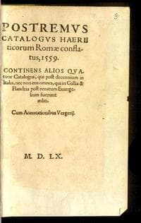 Postremvs Catalogvs Haereticorum Romæ conflatus, 1559 : Continens Alios Qvatuor Catalogos, nec non eos omnes, qui in Gallia &amp; Flandria post renatum Euangelium fuerunt æditi : Cum Annotationibus Vergij