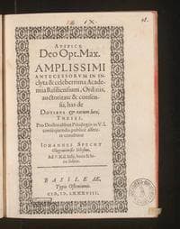Auspice Deo Opt. Max. Amplissimi antecessorum in inclyta &amp; celeberrima Academia Basiliensium, Ordinis, auctoritate &amp; consensu, has de dotibus &amp; earum iure, theses