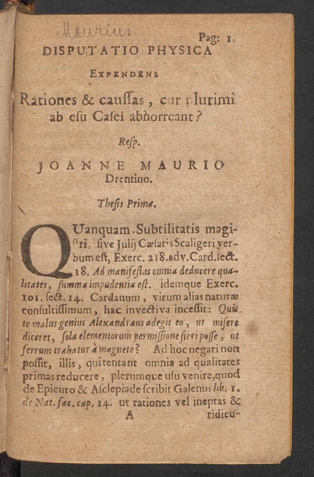 Disputatio physica expendens rationes &amp; caussas, cur plurimi ab esu casei abhorreant