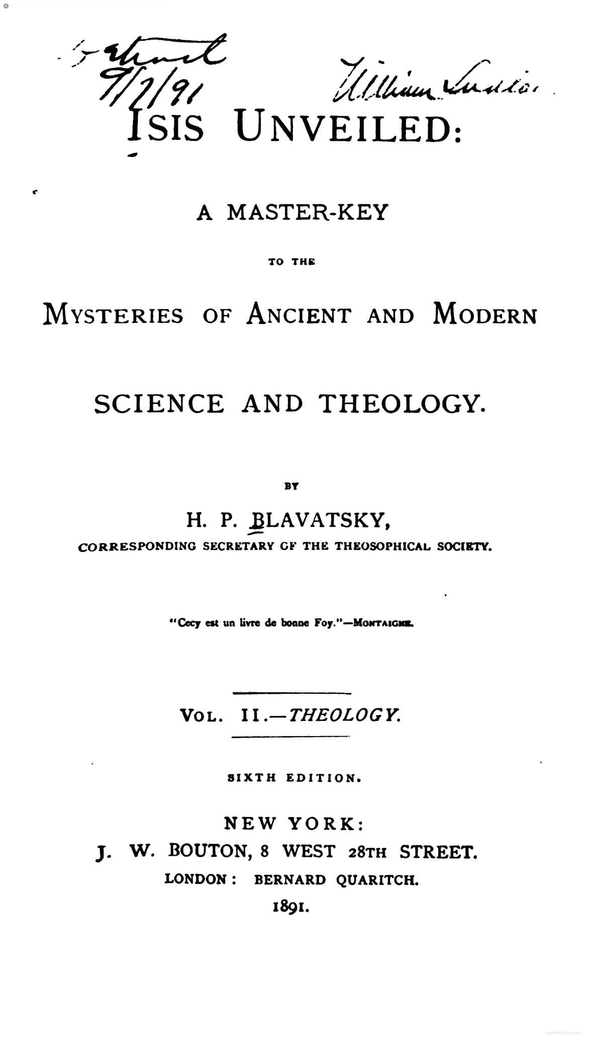 Isis Unveiled Vol. II - Theology