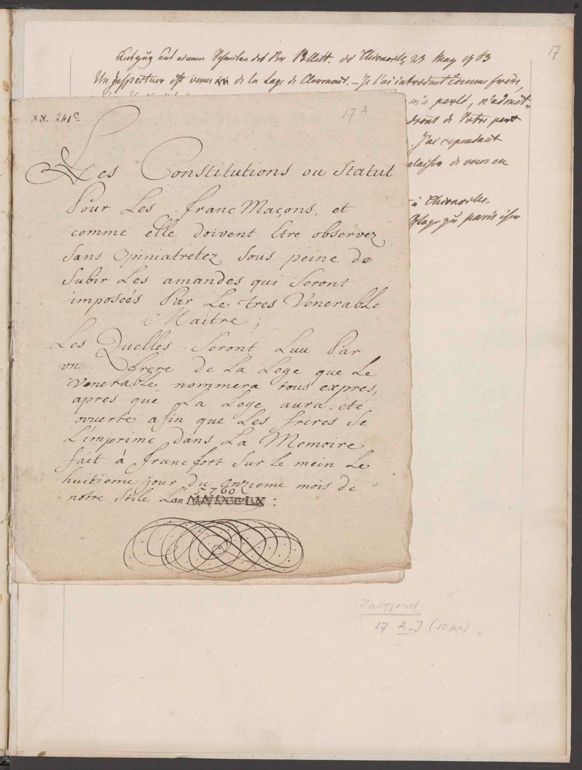 Constitution and Statutes for Freemasons (Frankfurt, 1760)