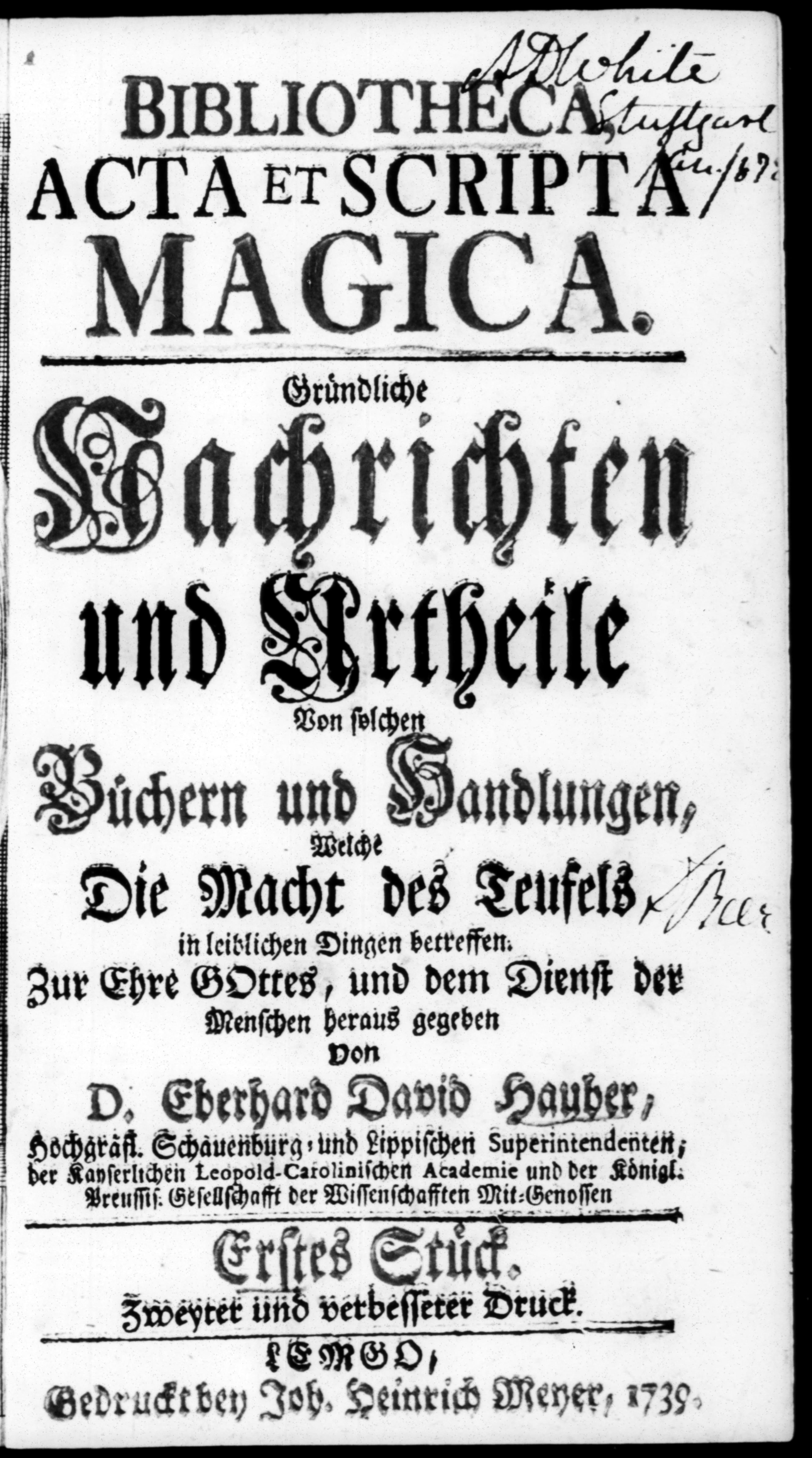 Bibliotheca, Acta et Scripta Magica: Gründliche Nachrichten, Vol. I
