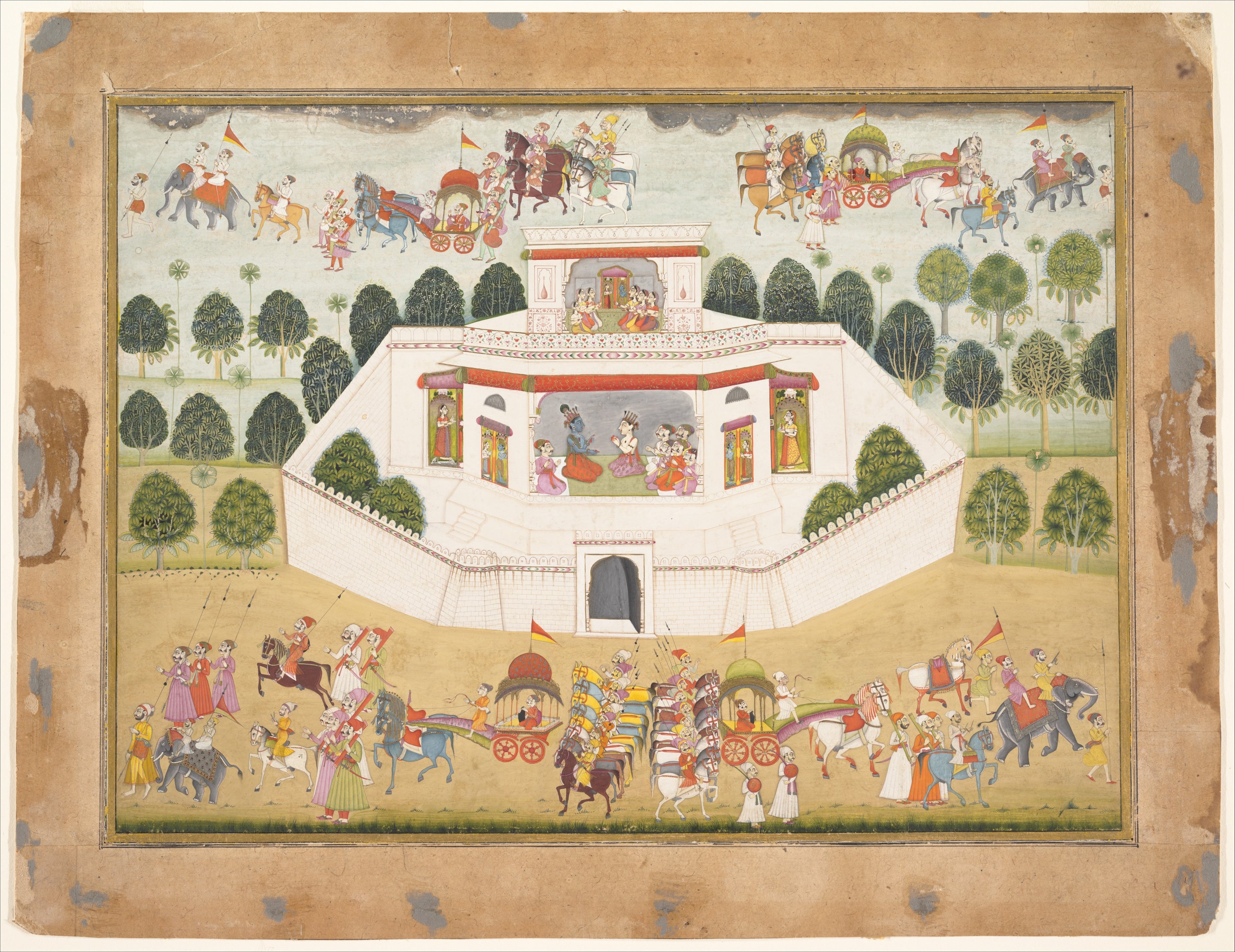 Krishna and Balarama within a Walled Palace: Page from a Dispersed Bhagavata Purana (Ancient Stories of Lord Vishnu)
